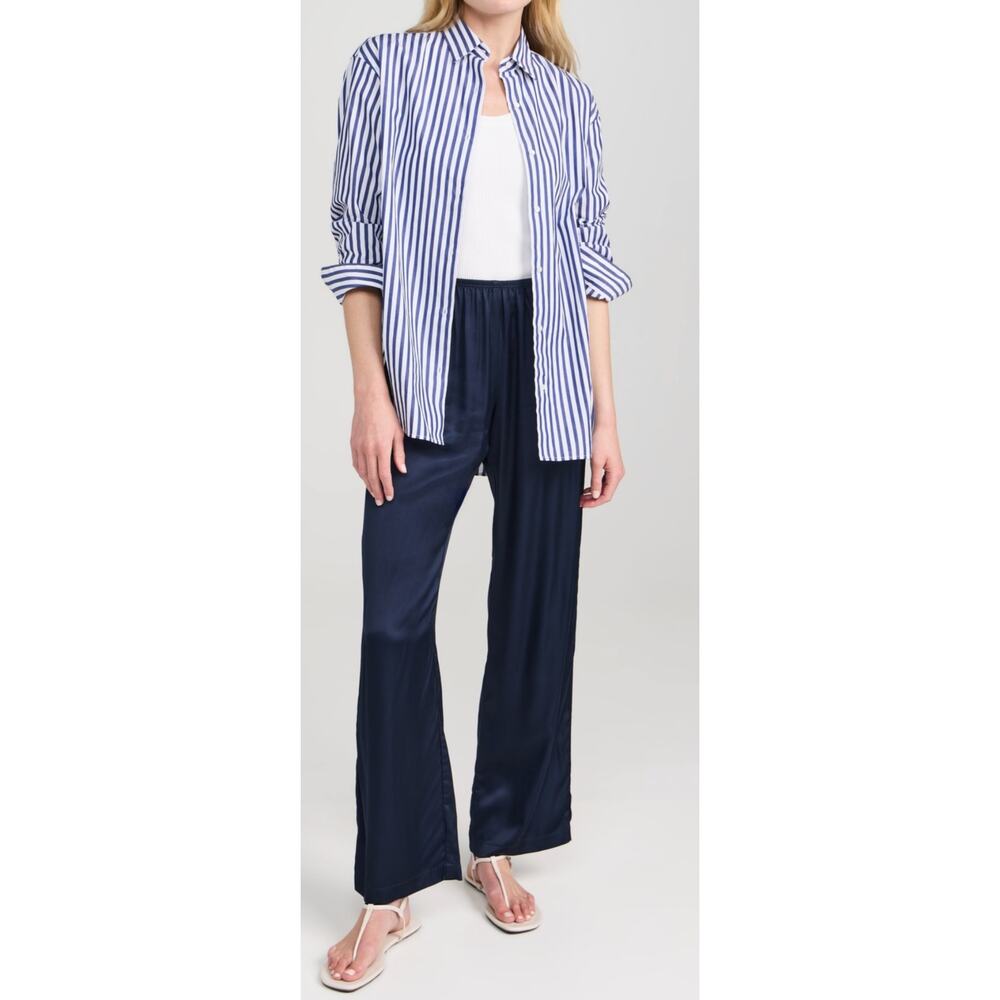Donni Silky Simple Pants Navy Satin Wide Leg Elastic Waist Size XS - Picture 7 of 12